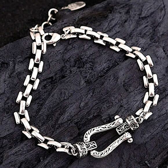 Sterling Silver Horseshoe Chain Link Bracelet - Picture 5 of 7